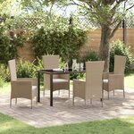 Ensemble de repas 5 pièces avec coussins en rattan poly beige
