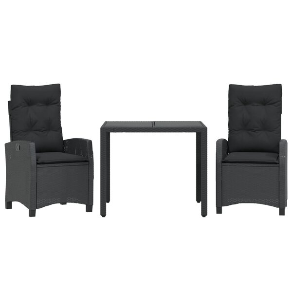 vidaXL Ensemble à manger de jardin avec coussins 3 Pièces Noir