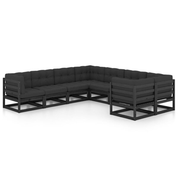 vidaXL Salon de jardin 8 Pièces avec coussins Noir Bois de pin massif