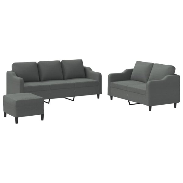 vidaXL Ensemble de canapés 3 Pièces avec coussins Gris foncé Tissu
