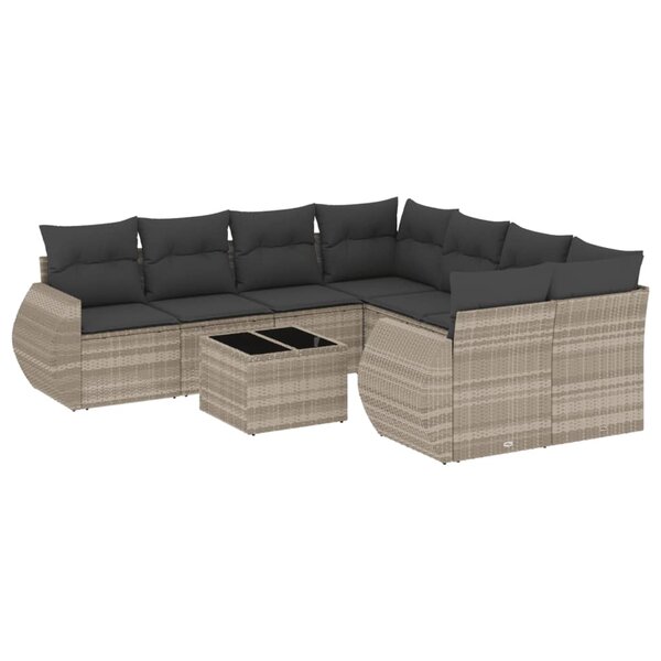 vidaXL Salon de jardin 9 Pièces avec coussins gris clair résine tressée