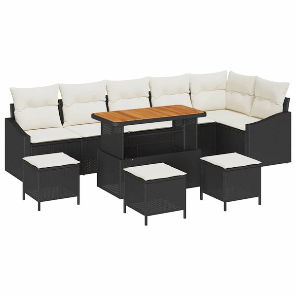 vidaXL Ensemble de canapé de jardin avec coussin 10 Pièces Noir et Crème