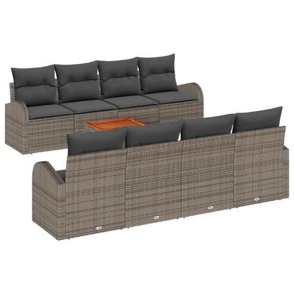 Ensemble de Canapé de Jardin 9 Pièces avec Coussins Gris Poly Rattan Acacia