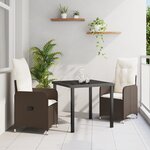 vidaXL Ensemble de salle à manger de jardin 3 pièces avec coussins marron poly rattan