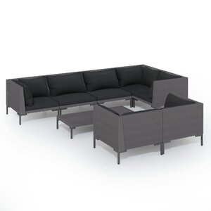vidaXL Salon de jardin 8 Pièces avec coussins Résine tressée Gris foncé