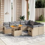 vidaXL Salon de jardin avec coussins 10 Pièces beige résine tressée