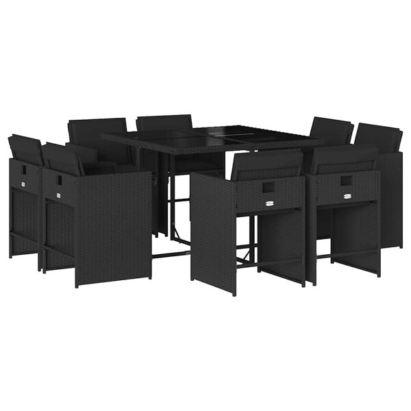 vidaXL Ensemble à manger de jardin 9Pièces coussins noir résine tressée