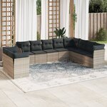 vidaXL Salon de jardin avec coussins 10 Pièces gris clair résine tressée