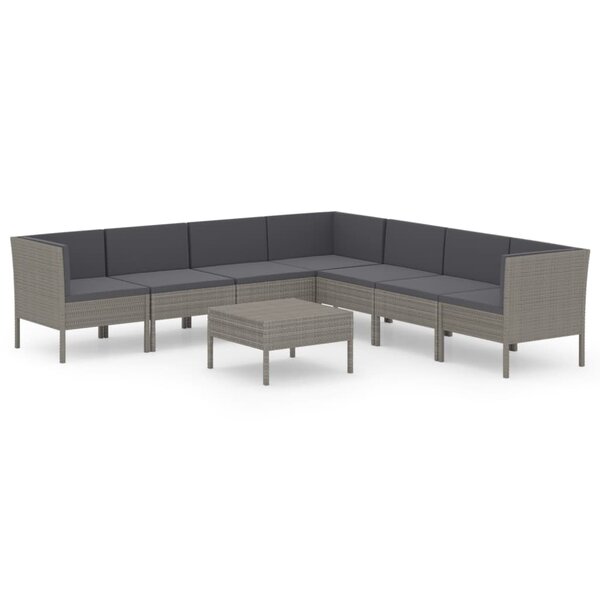 vidaXL Salon de jardin 8 Pièces avec coussins résine tressée gris