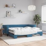 vidaXL Lit de jour avec lit gigogne et matelas bleu 90x200 cm velours