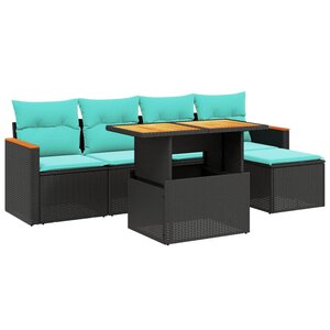 vidaXL Salon de jardin 6 Pièces avec coussins noir résine tressée