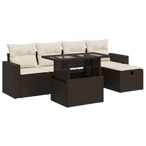 vidaXL Salon de jardin avec coussins 6 Pièces marron résine tressée