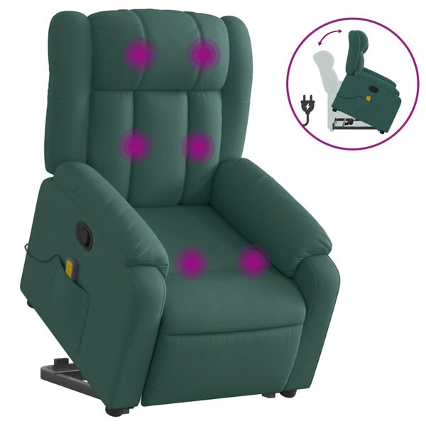 vidaXL Fauteuil inclinable de massage Vert foncé Tissu