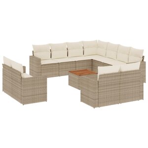 vidaXL Salon de jardin avec coussins 12 Pièces beige résine tressée