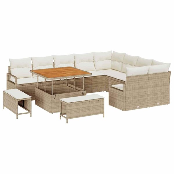 vidaXL Ensemble de canapé de jardin avec coussin 12 Pièces Beige et crème