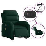 vidaXL Fauteuil inclinable de massage électrique vert foncé velours