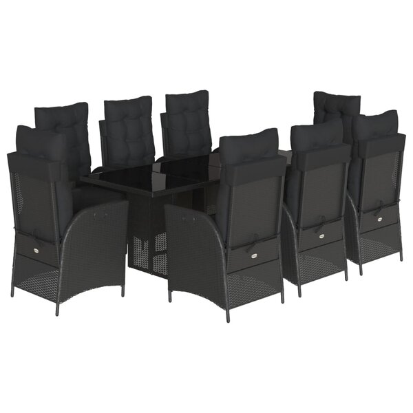 vidaXL Ensemble à manger de jardin 9Pièces coussins noir résine tressée