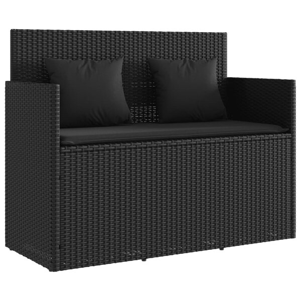 vidaXL Banc de jardin avec coussins noir résine tressée