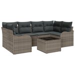 Ensemble de Canapé de Jardin 7 pièces avec Coussins Gris en Rotin