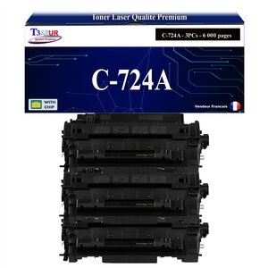 T3AZUR -3x Toners compatibles avec Canon 724 (3481B002) pour Canon LBP-6750DN  LBP-6780X  MF-512x  MF-515x Noir - 6 000p