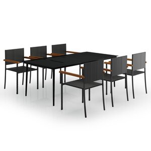 vidaXL Ensemble à manger de jardin 7 Pièces Noir