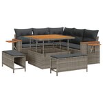 Ensemble de Canapé de Jardin 8 Pièces avec Coussins Gris Poly Rattan Acacia