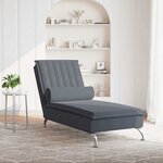 vidaXL Chaise longue de massage avec traversin gris foncé velours
