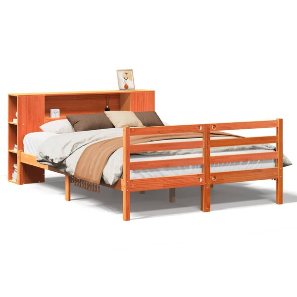 vidaXL Lit bibliothèque sans matelas cire marron 160x200 cm pin massif