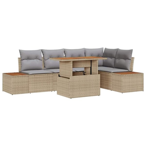 vidaXL Ensemble de jardin 6 pièces avec coussins beiges en polyrotin et acacia