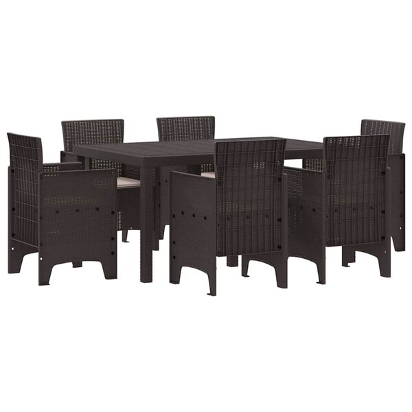 vidaXL Ensemble de salle à manger pour jardin 7 Pièces Marron Rattan Polt