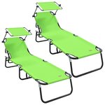 vidaXL Set de 2 Chaises Longues Pliantes avec Auvent Vert en Tissu Oxford 600D