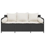 vidaXL Canapé de jardin avec coussins 3 places noir résine tressée