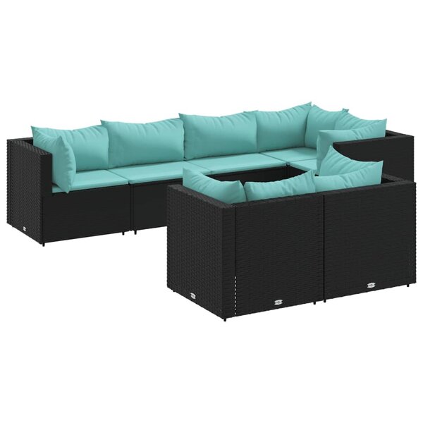 vidaXL Salon de jardin 7 Pièces avec coussins Noir Résine tressée