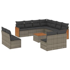 vidaXL Salon de jardin avec coussins 12 Pièces gris résine tressée