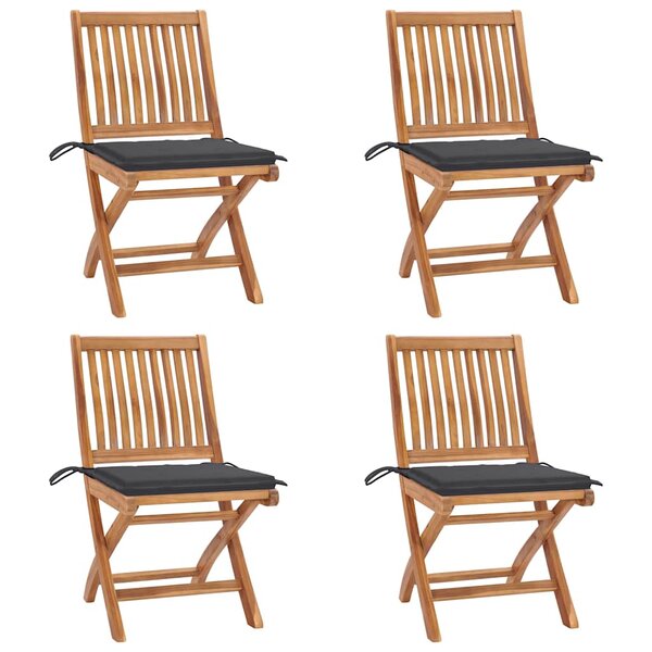 vidaXL Chaises pliables de jardin avec coussins lot de 4 Teck solide