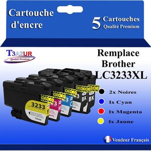 T3AZUR Lot de 5 Cartouches compatibles avec Brother  LC3233 XL pour Brother DCP-J1100DW  MFC-J1300DW