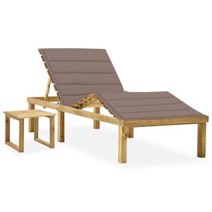 vidaXL Chaise longue de jardin avec table et coussin Pin imprégné