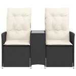 vidaXL Canapé de jardin inclinable 2 places avec table noir poly rotin