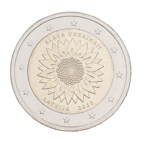2 euros commémorative Lettonie 2023 - Tournesol pour l'Ukraine.