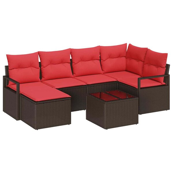 vidaXL Ensemble de canapé de jardin avec coussin 7 Pièces Marron et rouge