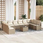 vidaXL Ensemble de canapé de jardin avec coussin 11 Pièces Beige  Crème