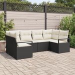 Ensemble de Canapé de Jardin 6 Pièces avec Coussins Noir Poly Rattan