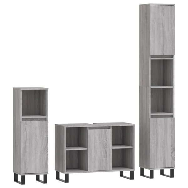 vidaXL Ensemble de meubles de salle de bain 3 Pièces Sonoma gris