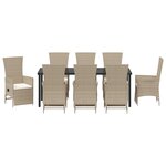 vidaXL Set de Salle à Manger de Jardin 9 Pièces avec Coussins Beige Polyrotin