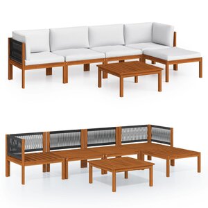 vidaXL Salon de jardin 6 pièces avec coussins  bois d'acacia crème et corde