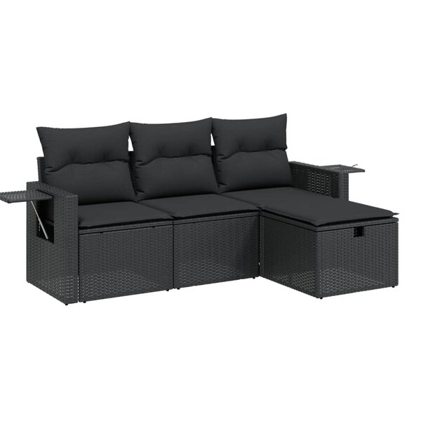 vidaXL Salon de jardin 4 Pièces avec coussins noir résine tressée