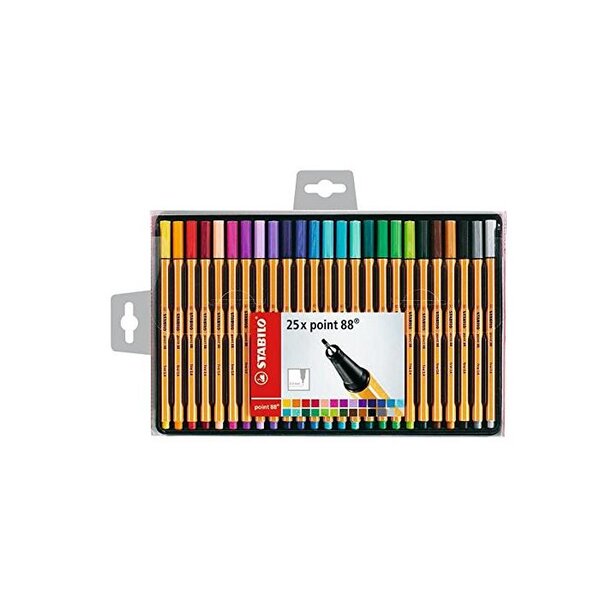 Coffret de 25 Stylo-Feutre POINT 88 Pointe Fine 0 4 mm couleurs assorties STABILO