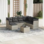 vidaXL Salon de jardin 8 Pièces avec coussins gris clair résine tressée