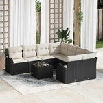 vidaXL Ensemble de canapé de jardin avec coussin 9 Pièces Noir et Crème