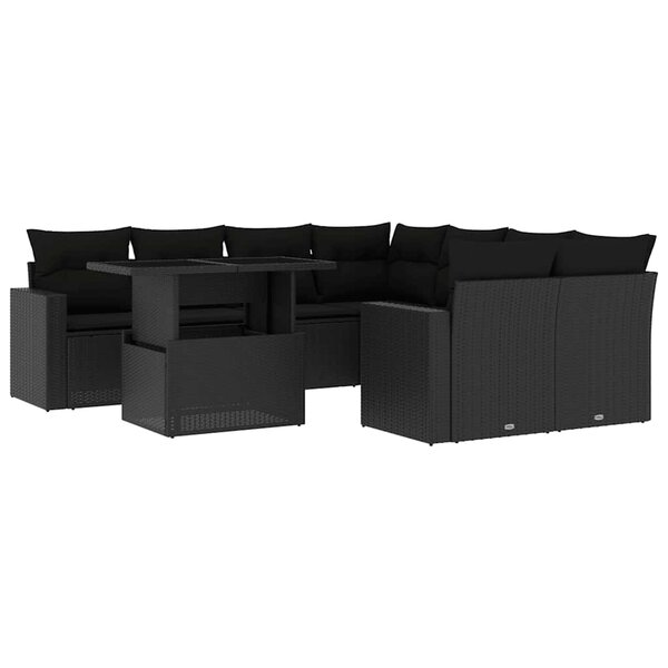 vidaXL Salon de jardin 9 Pièces avec coussins noir résine tressée